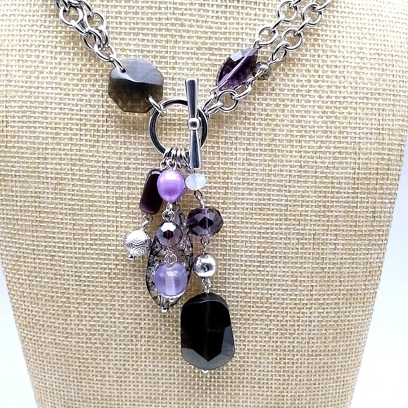 Lia Sophia VIOLET HOUR Double-layered Silver Chain Purple Acrylic Cluster Pendan - Picture 7 of 15